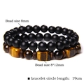 Men's Tiger Eye and black bead bracelet set with 8mm and 8x12mm stone sizing - FD6457 Matte Black Agate Combo / 19cm