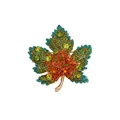 Golden maple leaf brooch with vibrant green, orange and yellow rhinestones - Yellow-Green (More Rhinestones)