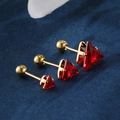 Three sizes of red triangle crystal earrings with gold screw back closures - Gold-Red