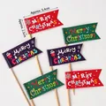 Christmas Merry Christmas cake topper set with red and green flags and wooden sticks - Red Green Purple Christmas Toppers Mix 6pcs