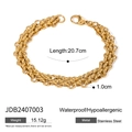 Detail showing 1.0cm width and 20.7cm length of golden stainless steel Cuban chain bracelet - Double Ring Chain Bracelet (JDB2407003)