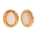 Retro 18K gold-plated stainless steel hammered earrings with pink oval natural stones - Hammered Natural Stone Oval Studs (White Jade) / Gold