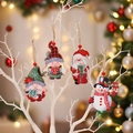 Set di 4 ornamenti natalizi vintage in legno con gnomi e pupazzo di neve su ramo bianco - Set di 4