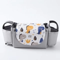 Gray stroller organizer bag with cute cartoon dinosaur prints and storage pockets - Light Grey Dinosaur