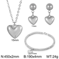 Silbernes Edelstahl Herz Schmuckset bestehend aus Halskette, Armband und Ohrringen - Silbernes Schmuckset (KS199590-Z)