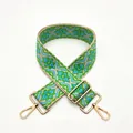 Close-up of ethnic geometric woven strap in green and blue with gold metal lobster clasps - S6 Light Green