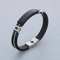 Bracciale regolabile da uomo in silicone nero e acciaio inossidabile con piastra metallica - Stile A Colore Nero (KB186179-JZ)