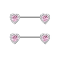 Pink heart-shaped zircon nipple rings with silver steel barbell set of two - Left & Right Heart Nipple Rings Pair