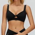 Schwarzer Yoga-BH mit Cut-Out, Frontknoten-Design und dehnbarem Funktionsgewebe - S / Premium Schwarz