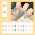 Floral and dot patterned press-on nails set in pink, blue, and yellow with 24 pieces - R563 Summer Flower