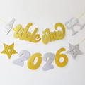Glittery gold and silver Welcome 2026 banner set for New Year party decoration - Glitter Paper Welcome 2026