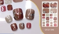 Detail of red-brown toe nail stickers with marble patterns and silver foil flakes - Red Brown Marble Silver Foil Style (QYJ21-046)