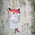 Handmade resin fox wind chime in orange and white with a hemp rope hanging loop - Fox