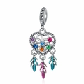 Detail of a heart dreamcatcher charm with colorful gems and enamel feathers. - Dreamcatcher Style (4)