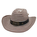 Western style striped straw cowboy hat with vintage bull head buckle and wide brim - One Size(56-58cm) / Coffee & White with Windproof Rope (Star Bull Head)