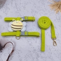 Grünes Hundegeschirr Set aus Cord mit niedlicher Cartoon-Biene und Leine für Hunde - Größe M (3-7,5 kg) / Grün (Bienenstil 1,2 m)