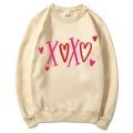Beige crewneck sweatshirt with heart and XOXO print for women in casual knit cotton - S / Tops / Khaki