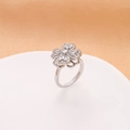 Silver four-leaf clover ring with micro-pave white zircon stones for women - Spinner Ring / Silver