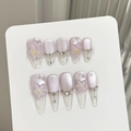 Uñas postizas ojo de gato rosa hechas a mano con pétalos 3D y diamantes brillantes - XS / 326-Óvalo Medio