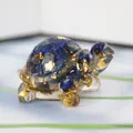Lapis lazuli crystal turtle figurine with gold foil accents in resin sculpture - Lapis Lazuli + Gold Foil