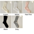 Set of 5 pairs of women's ribbed knit crew socks in white, pink, black, and grey colors - 5 Pairs - One of Each Color