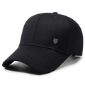 Classic black six-panel cotton baseball cap with a silver metal shield logo on the side - Adjustable / Navy Blue