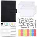A6 black PU leather budget binder set with transparent zipper pockets and labels - Macaron Black Set