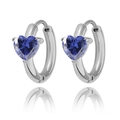 Titanium steel hoop earrings featuring heart-shaped blue sapphire cubic zirconia - Gold-Blue Zircon (Silver Base)