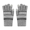 Grey winter double-layered thick knit gloves with touchscreen tips and jacquard pattern - Gray