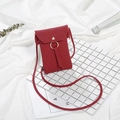 Deep red lychee texture leather mobile phone crossbody bag with tassel and gold ring - Red