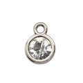 Silver round birthstone pendant with clear rhinestone inlay and alloy metal finish - White Zircon