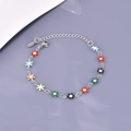 Bracelet chaîne marguerites colorées en acier inoxydable avec fermoir mousqueton - Coloré-argent / 20 Cm