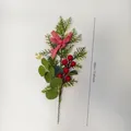 30cm artificial Christmas pine branch with red berries and a red plaid fabric bow - Y33-Bowknot Berry Pine Pick