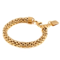 Polished gold woven titanium steel chain bracelet with lobster clasp and square tag - Style B / Gold