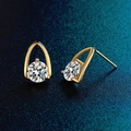 Elegant 925 sterling silver stud earrings in gold finish with round moissanite stones - Golden Pea Studs