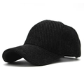 Detalle de gorra de béisbol de pana negra con finas rayas diplomáticas plateadas brillantes - Ajustable / Negro