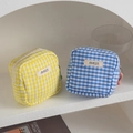 Portable gingham canvas mini pouches with zipper in blue and yellow check patterns - Yellow Plaid