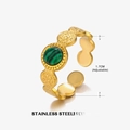 Adjustable golden stainless steel ring with a round green malachite stone inlay - Malachite Style (ZN010-2)