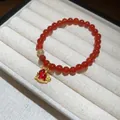 Bracciale di perline di agata rossa con ciondolo a cavallo a dondolo d'oro e gemme - Stile Cavallo a Dondolo in Zircone e Agata Rossa (2#)