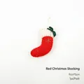 Mini red wool felt Christmas stocking ornament with gold star and green ribbon bow - Red Christmas Sock