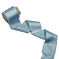 Frayed edge satin ribbon in dusty blue color on wooden spool for gift wrapping - 4CM X5 Yards (Without Wood Spool) / Haze Blue