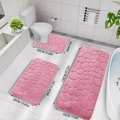 Pink 3-piece bathroom rug set with embossed pebble texture and non-slip backing - Pink Stone Pattern