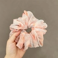 Pink and peach tie-dye organza scrunchie with soft ruffled texture for women - Tie-dye Pink
