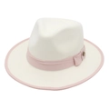 Cappello fedora in lana crema con nastro grosgrain rosa e fibbia in ottone vintage - Taglia unica / Bianco Crema/Rosa
