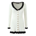 French vintage style black and white knit dress with ruffle collar and gold buttons - S / White