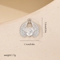 Detail of silver heart angel wing pendant with white zircon and size measurements - White Gold Angel Wings (MYYX00673)