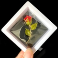 Elegant red rose brooch with green leaves in a white PE film square gift box - Red Rose Style (XZ145)