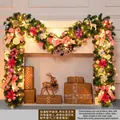 270cm Pink and White Christmas PVC Garland with LED lights and bows for holiday decor - 270CM Finished Garland Set / Pink White