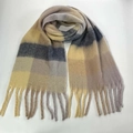 Thick warm winter scarf with beige blue and purple gradient plaid and fringe tassels - 41# (Beige Blue Grey Gradient Plaid)
