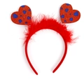 Red glitter heart headband with blue prints and fluffy feathers for Valentine's Day party - Style 24 Custom